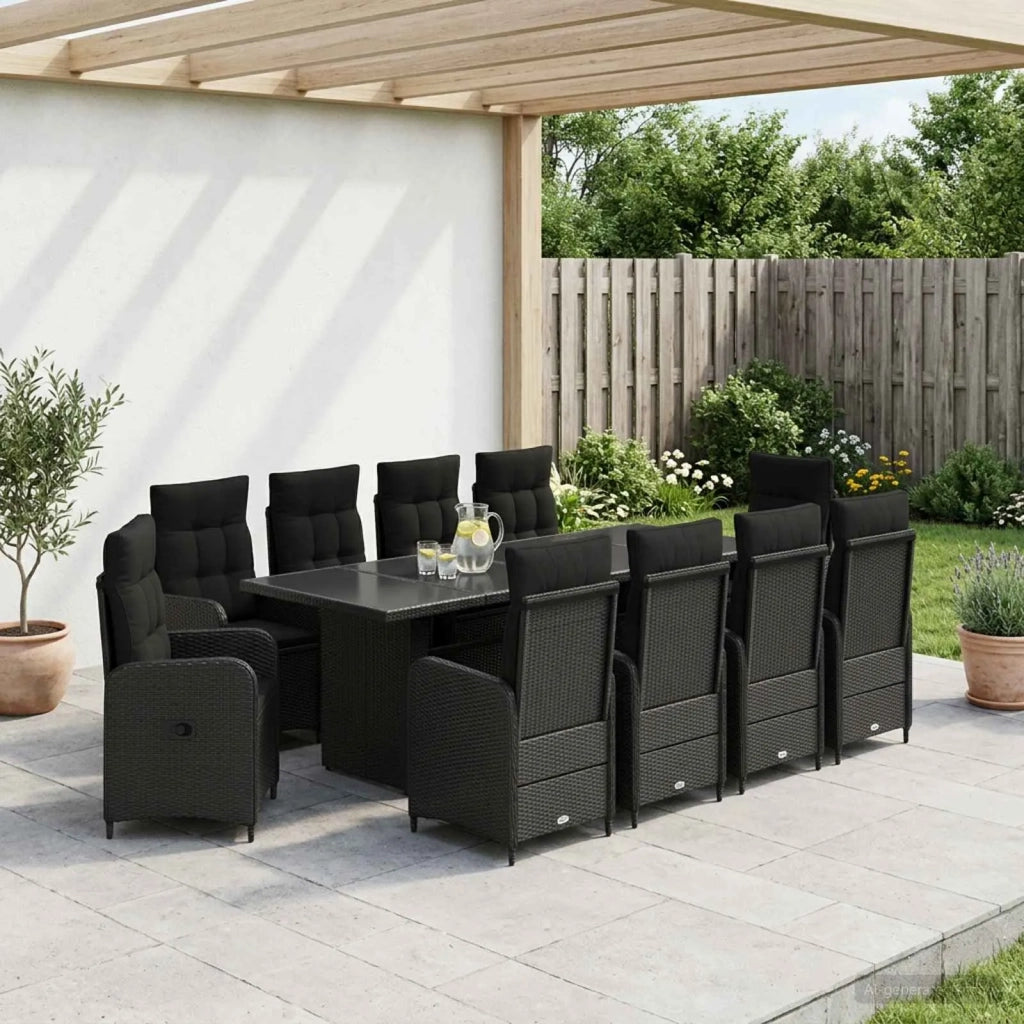 Set da pranzo per esterni 11 pz Nero polyrattan 3422381