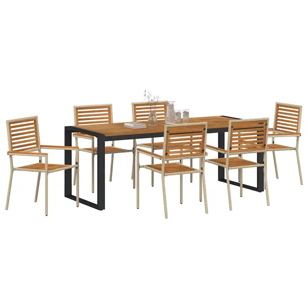Set da Pranzo per Giardino 7 pcs Beige e Marrone polyrattan 3365486