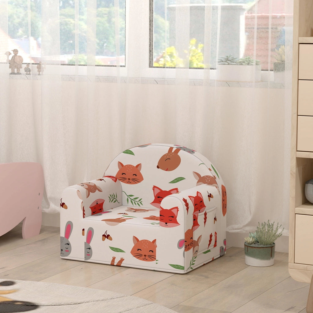 Sill¨®n Infantile con Stampa Volpi ¨C Minimal ¨C 54x40x43 cm Bianco