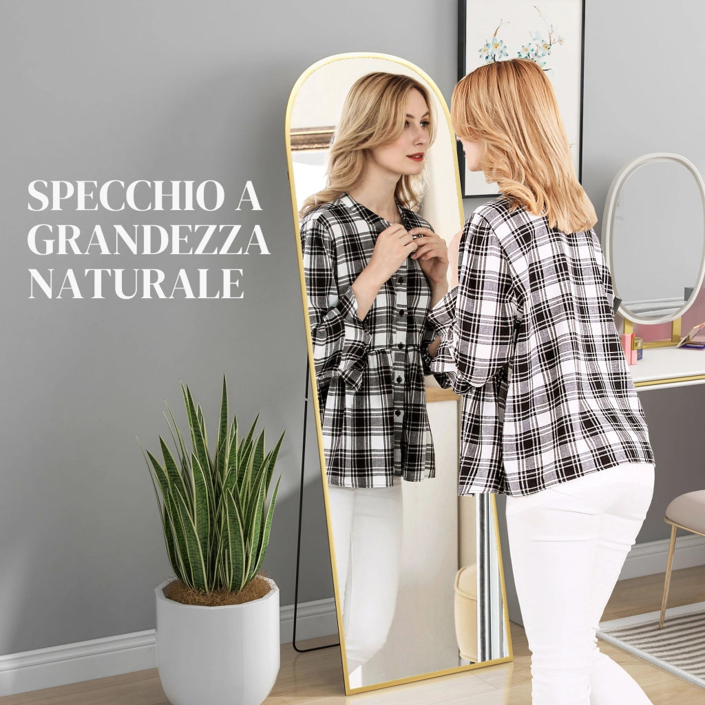 Specchio a Figura Intera da Terra 50x161,5 cm in Lega di Alluminio con Supporto Pieghevole Oro