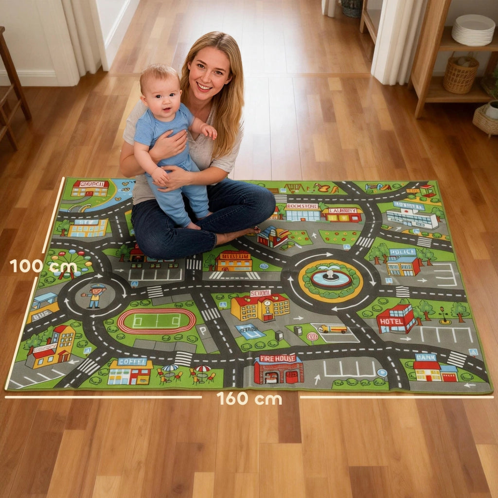 Tappeto gioco per bambini ¨C zephmum ¨C 160x100 cm, antiscivolo, motivo citta'