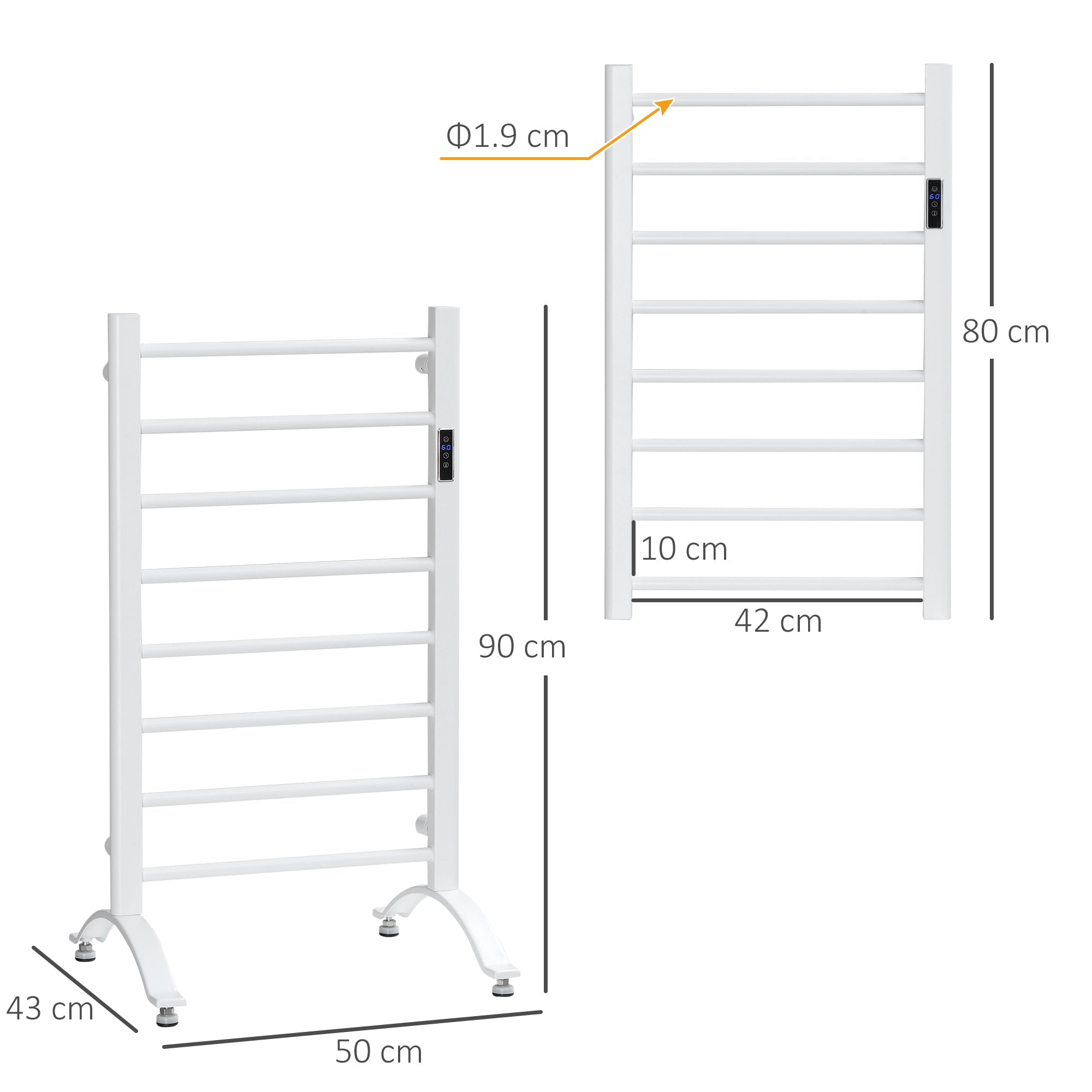Scaldasalviette Elettrico 8 Barre 50x45x80 cm in Acciaio al Carbonio Bianco