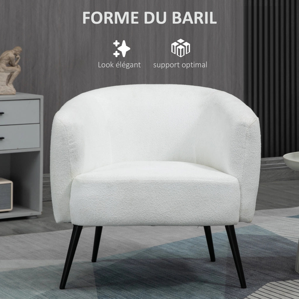 Poltrona in tessuto boucl¨¦ con braccioli e gambe in metallo nero ¨C Zephmum ¨C 72x73x73 cm bianco
