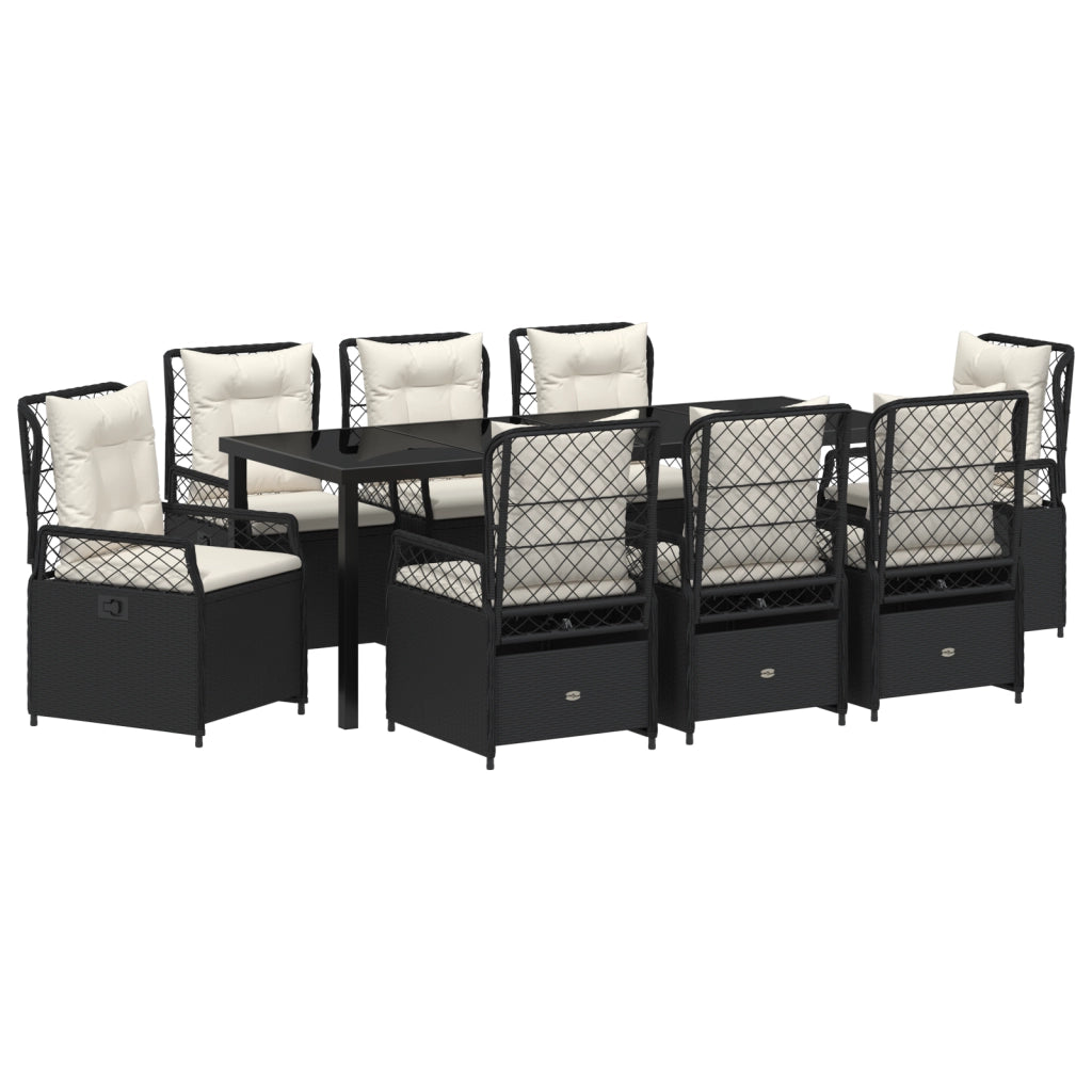 Set da Pranzo da Giardino da 9 Pezzi Nero Polyrattan