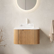 Mobile sottolavabo da bagno con lavabo rotondo in vetro, 1 cassetto e vani contenitore, in compensato, bianco, 61 × 48 × 48,6 cm