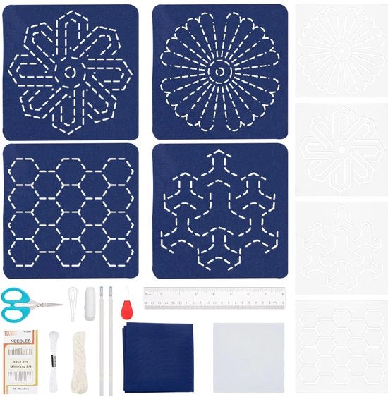 Set di Sashiko a 4 pezzi, insieme di sussidi per adulti e principianti, set di Sashiko per cucire a mano con acrilico, ago di Sashiko, filo di Sashiko e istruzioni
