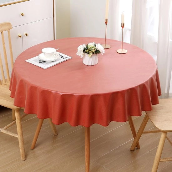 Tavolino Coperta con Aspetto di Lino 140 cm a Rondi, Grigio Scuro - Lavabile e Idrorepellente