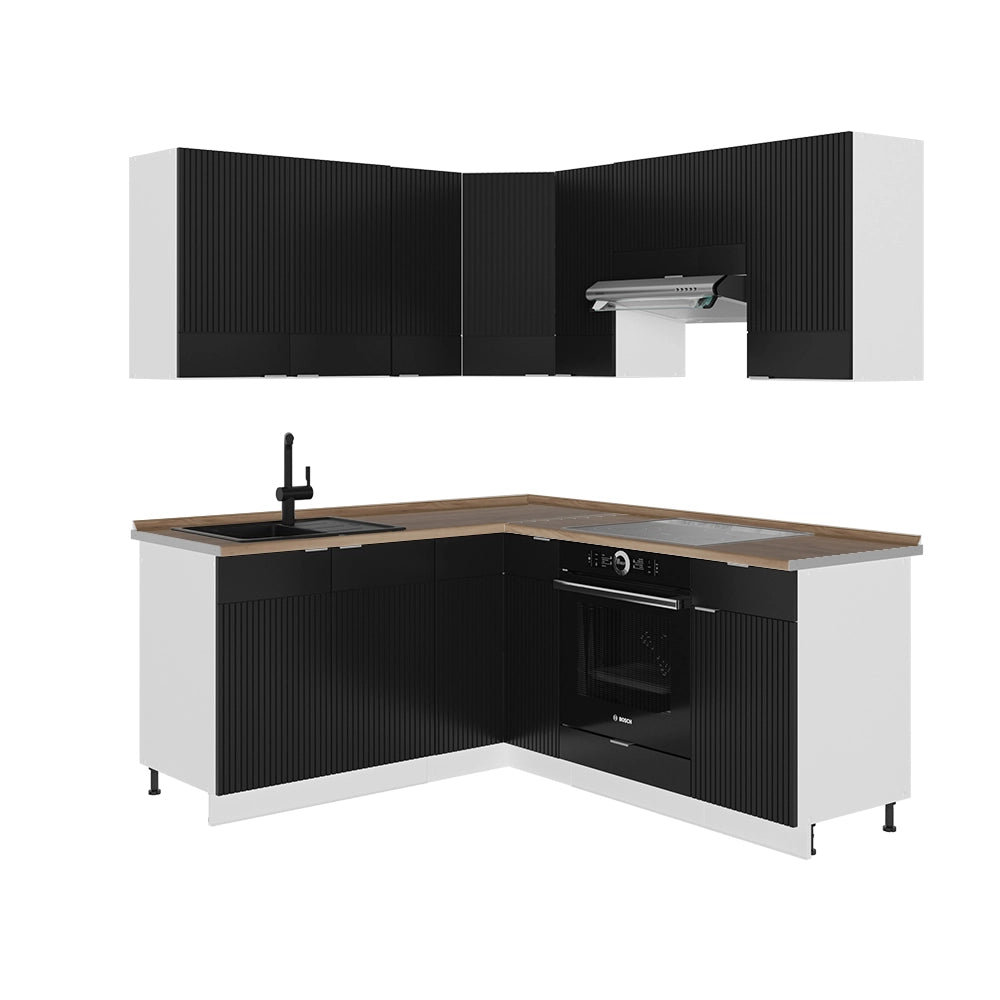 Vicco Cucina angolare completa Nero a righe/bianco 160 x 190 cm , PL Rovere