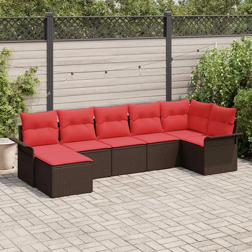 Set Divano da Giardino con cuscino Marrone polyrattan