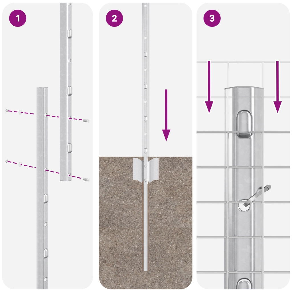 Recinzione in Rete Saldata con 22 Post U Argento 1,5x25 m Acciaio