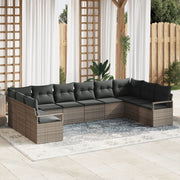 Set di divani da giardino  da 10 pezzi con cuscini grigi in rattan sintetico