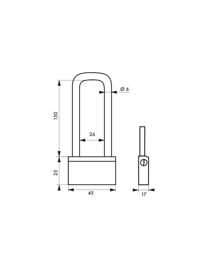 Lucchetto NAUTIC 45 mm in ottone, arco alto 150 mm in ottone, 3 chiavi – THIRARD