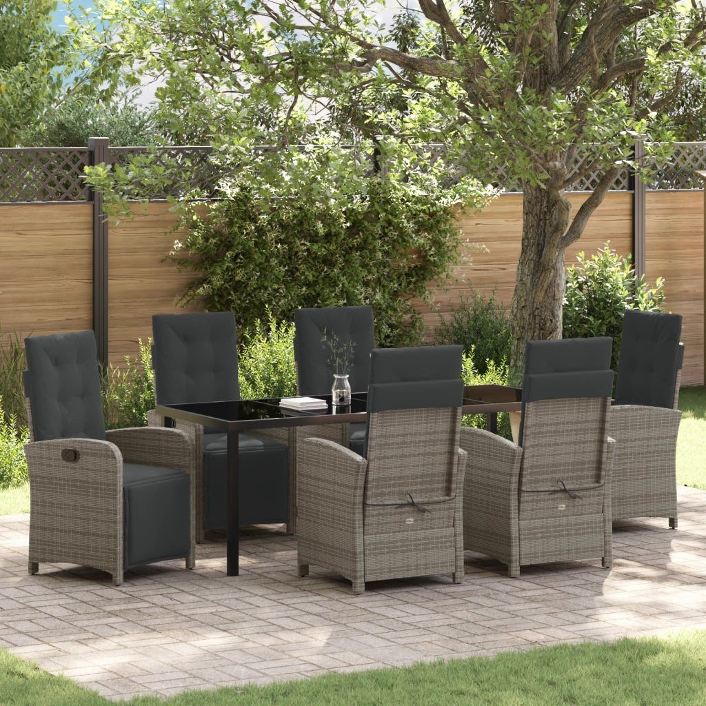 Set da Pranzo per Giardino  7 Pezzi con Cuscini Grigio Rattan Sintetico
