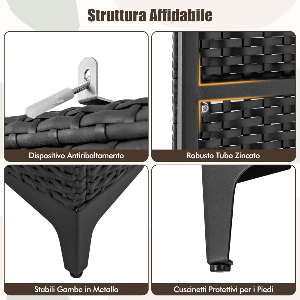 Armadio in Vimini con 2 Ante, Armadio Guardaroba in Rattan PE con Asta Appendiabiti e 4 Cubi di Stoccaggio, per Soggiorno, Camera da Letto e Patio, 72 x 50 x 157 cm (Nero)