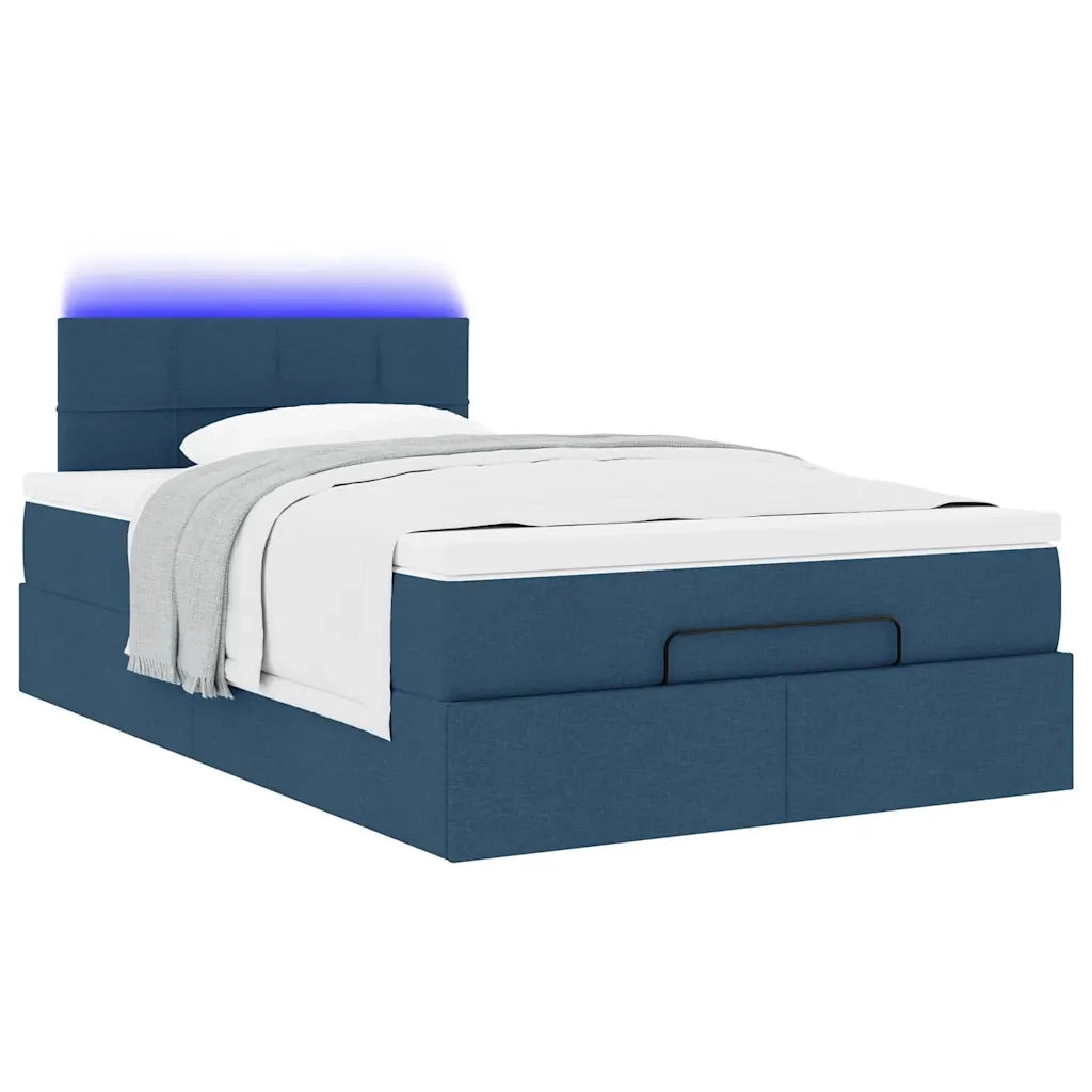 Pouf Letto con Materasso e LED Blu 120x200 cm in Tessuto