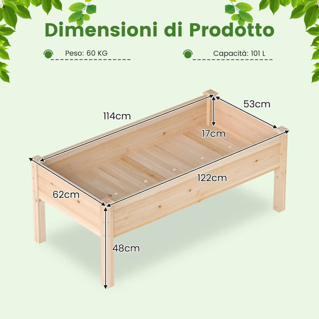 Letto da Giardino Rialzato con Gambe, Fioriera Elevata in Legno di Abete per Verdure, Fiori e Erbe, Aiuola Rialzata da Esterno ed Interno per Balcone, Giardino e Patio (2)