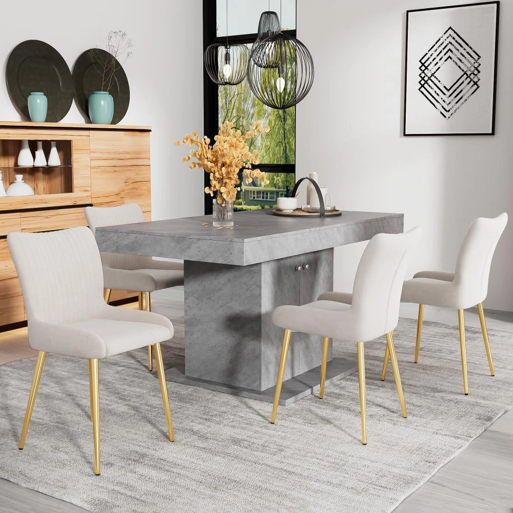 Sedia da pranzo in velluto - Xylo - 2 pezzi, supporto lombare, gambe in metallo dorato, Beige