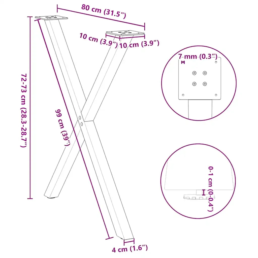 Gambe per tavolo da pranzo a forma di X 2 pz nere 80x(72-73) cm in acciaio 4012920
