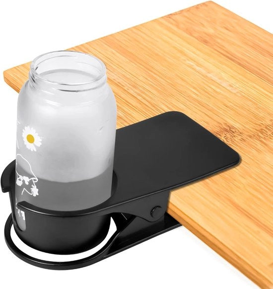 Sostegno per bicchieri con clip, tavolo mobile, scrivania, sottobicchieri, bicchiere per birra, bicchiere per bevande, bottiglia di soda, tazza di tè, tazza di caffè, piatto, design clip per la casa, ufficio (nero)