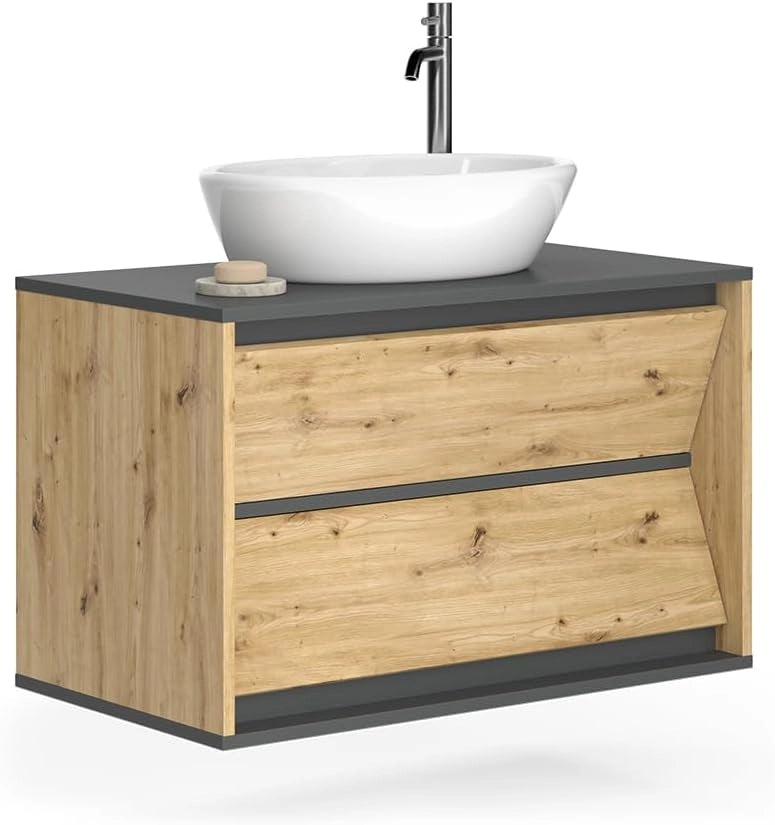 Mobile sottolavabo per bagno Edelin, Antracite/Artisan, 80 x 50 cm con 2 cassetti