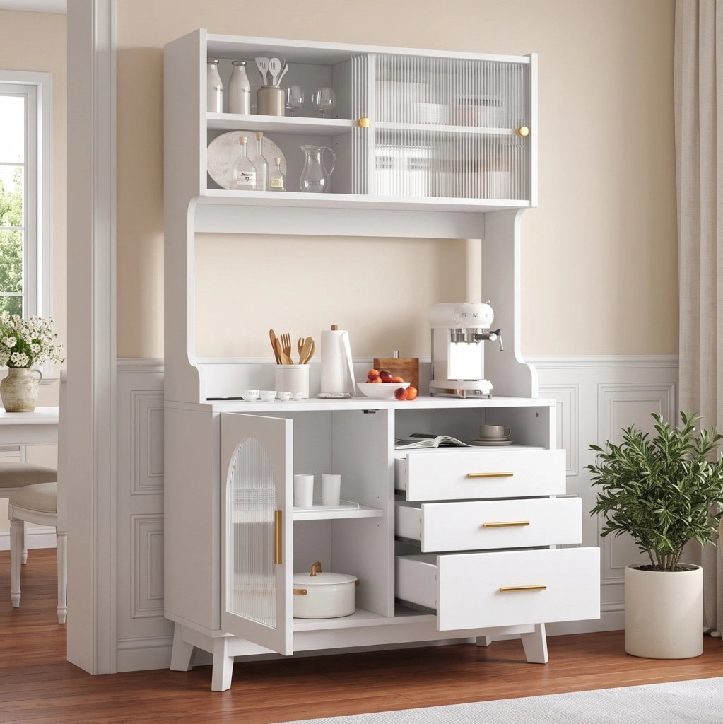 Credenza alta con ampio spazio contenitivo 100;5x40x178 cm; bianco; con prese USB e USB-C