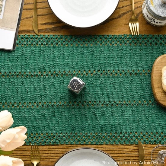 Tavolo da pranzo bohemien tessuto verde scuro 30x183 cm