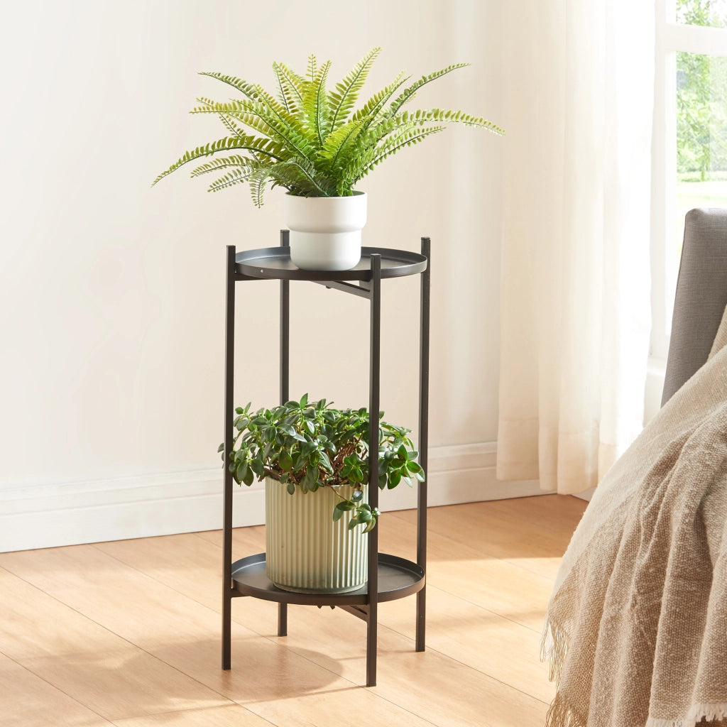Portavasi Tuusula con 2 Sottovasi Portapiante in Metallo Nero 54 x 25 cm [en.casa]