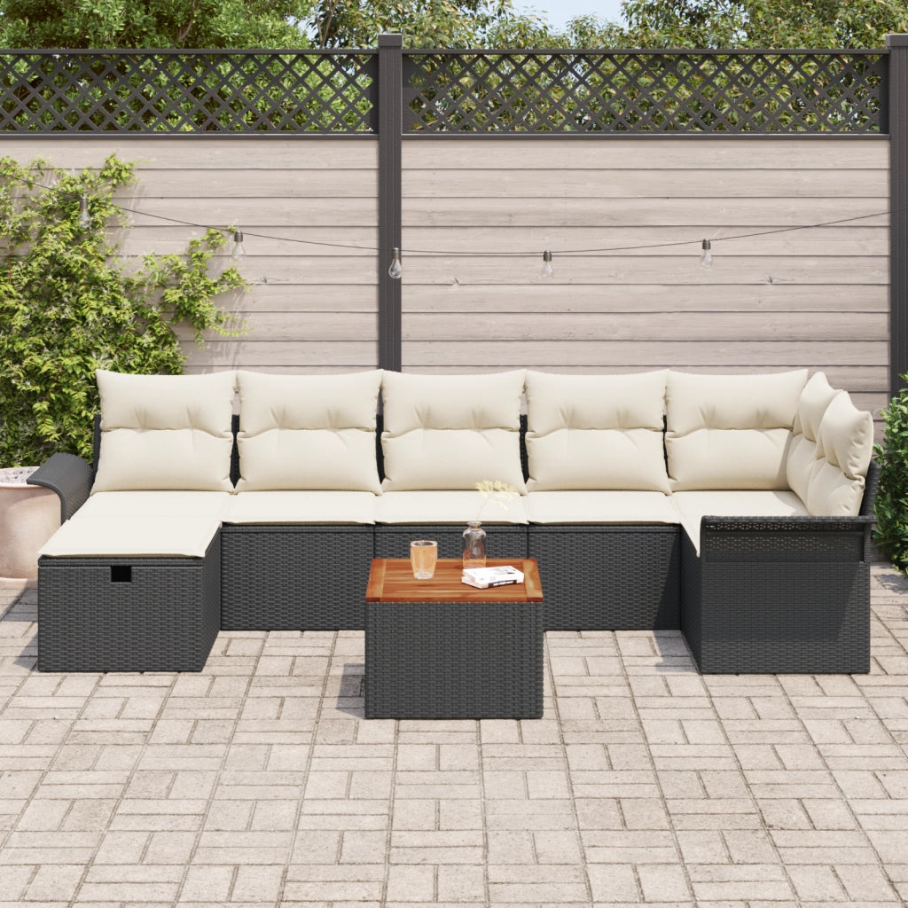Set di SofÃ  da Giardino da 8 Pezzi  con Cuscini Nero Polyrattan