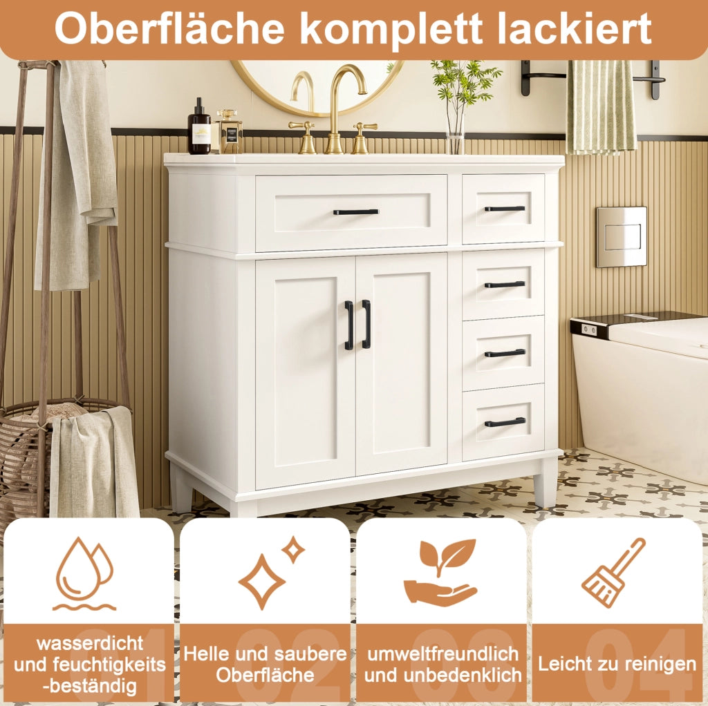 Mobile bagno da terra bianco con lavabo in ceramica 90 cm