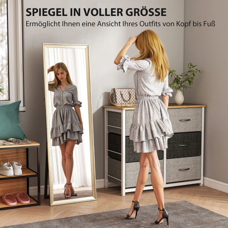Specchio a figura intera, orientabile in modo flessibile, 160 x 50 cm, color oro.