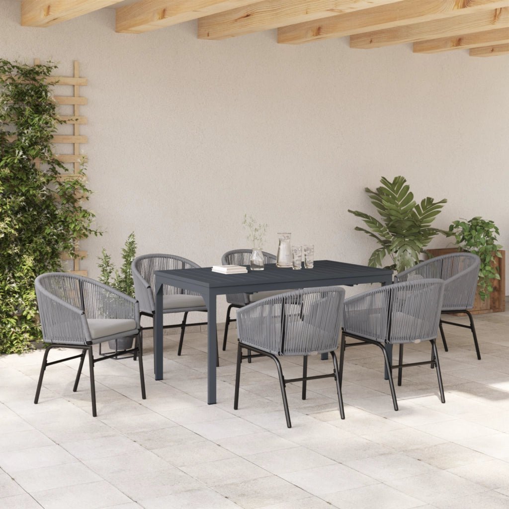 Set Pranzo Giardino da 7 Pezzi con Cuscini Grigio Poly Rattan
