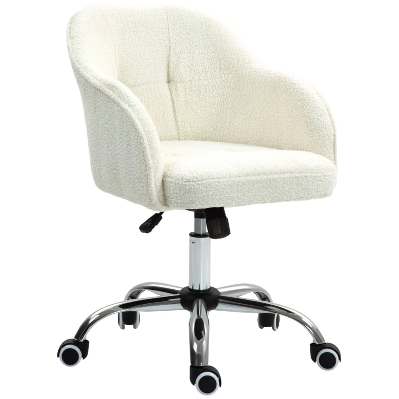 Sedia da ufficio girevole con altezza regolabile e schienale ergonomico, in poliestere, Bianco crema