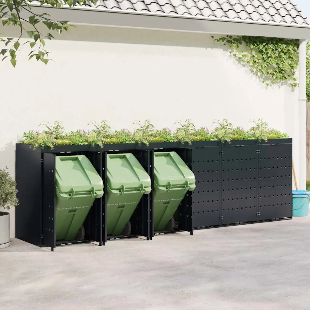Contenitore per Rifiuti per 6 Bidoni Nero 408 x 77,5 x 121,5 cm