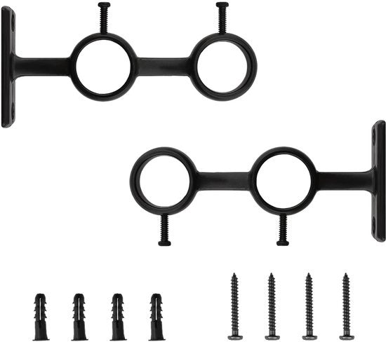 Supporti per tende in alluminio - Set 2 pezzi - Adatti a cerniere di tende fino a 2,5 cm - Inclusi viti e tubi di espansione - Robusti e duraturi - Supporti per tende