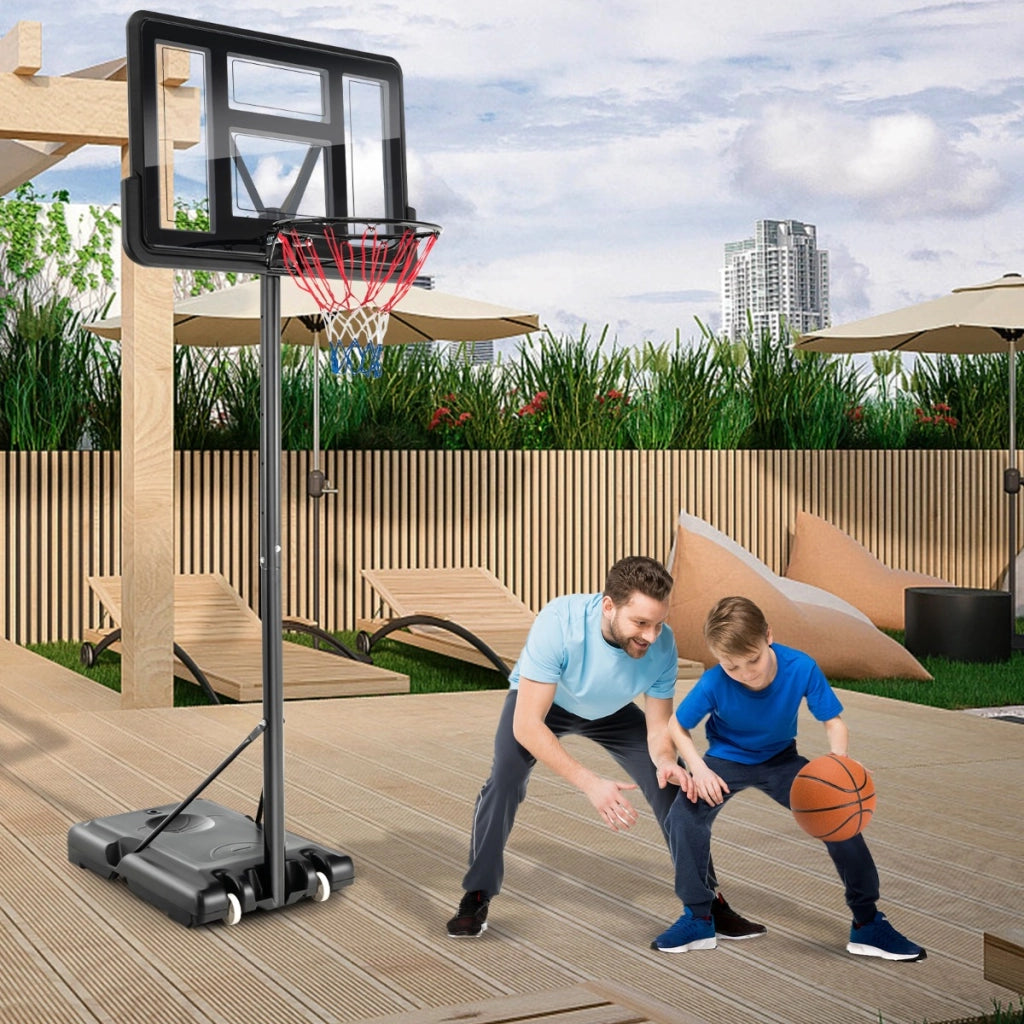 Canestro da basket regolabile in altezza con tabellone da 110x75cm, Porta da basket per interni ed esterni