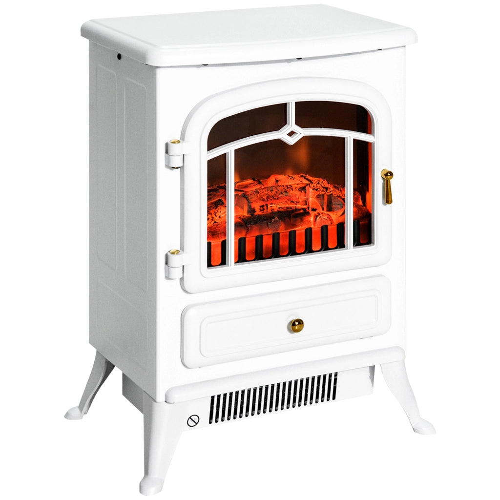 Caminetto elettrico con effetto fiamma, 950/1850W, protezione contro il surriscaldamento, bianco, 41,5x28x54,8cm, per serate accoglienti
