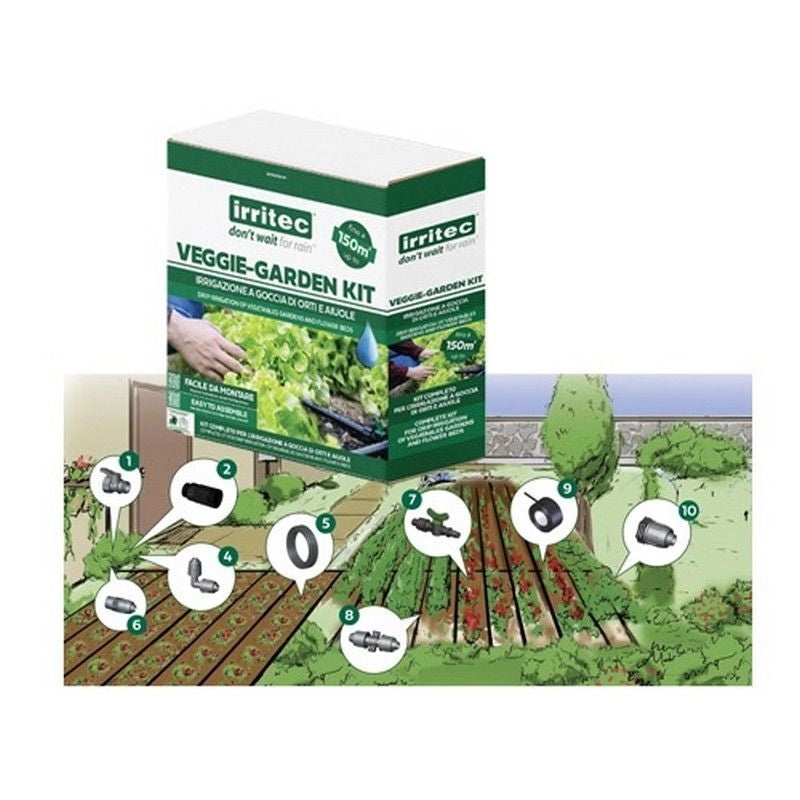 Irritec SHI150ST20NFI Veggie Garden Kit irrigazione a goccia per orto fino a 150 m² con regolatore di pressione