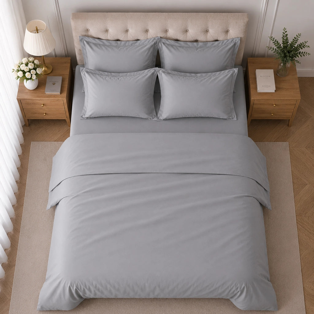Rova, set Completo Letto Matrimoniale in Cotone, Grigio Pietra