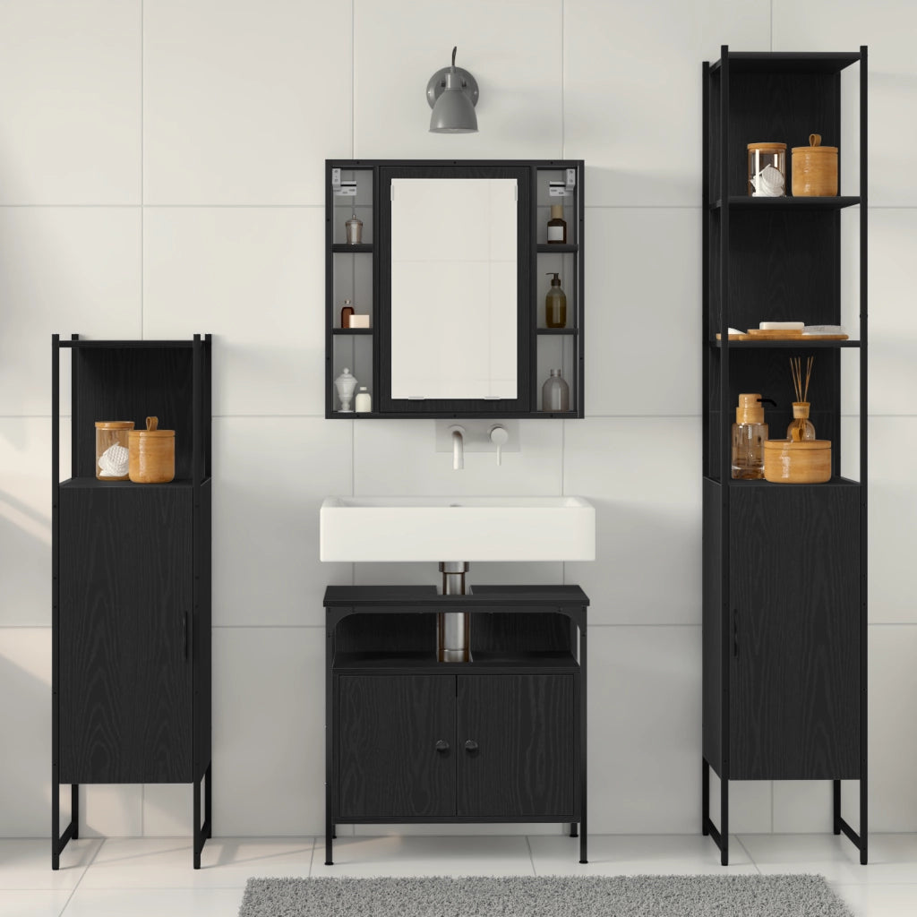 Set di Mobili da Bagno in 4 Pezzi in Legno Ingegnerizzato Nero Rovere