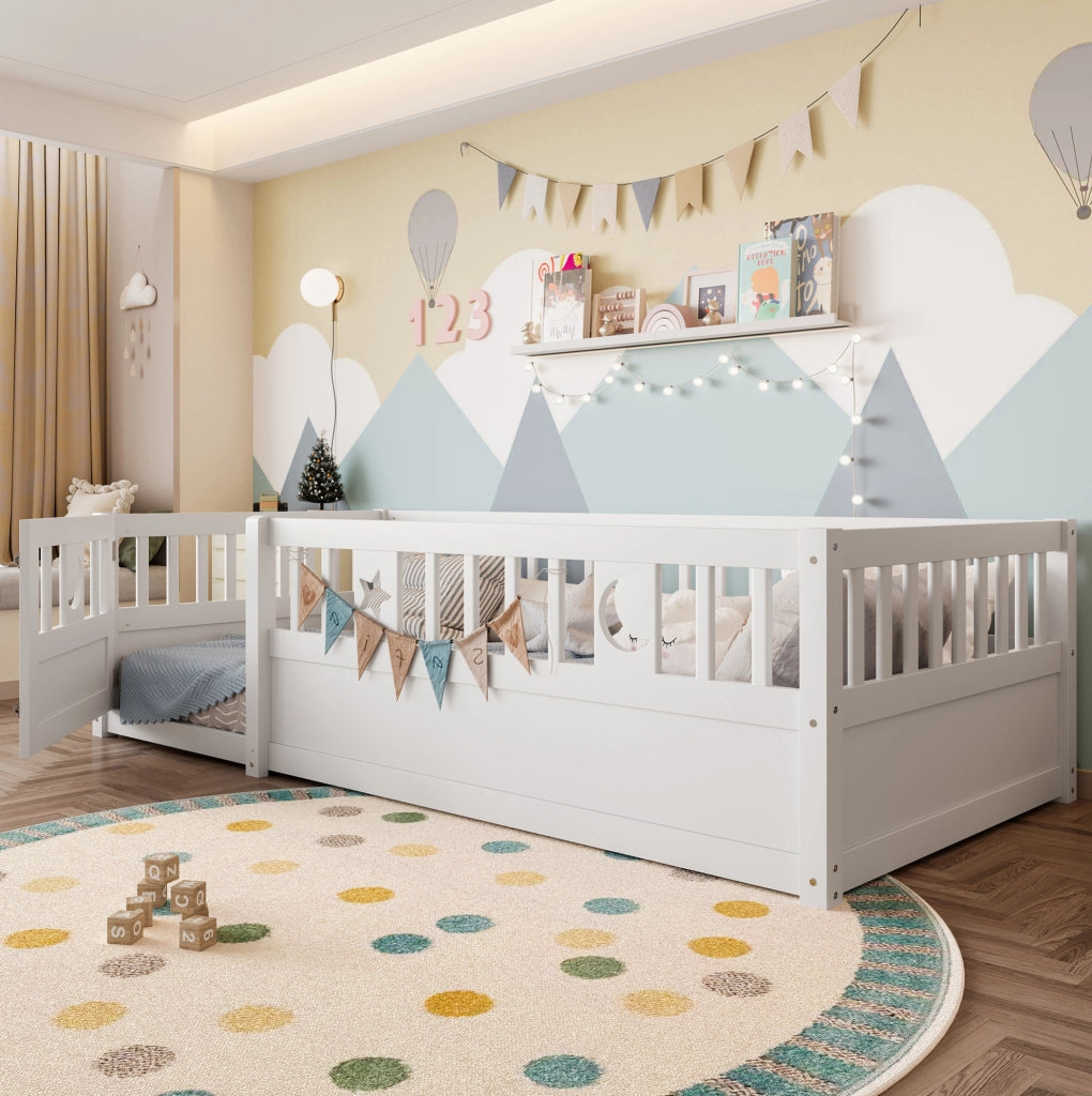 Letto per bambini 90x190 cm con sponde di sicurezza e decorazioni stella e luna; bianco