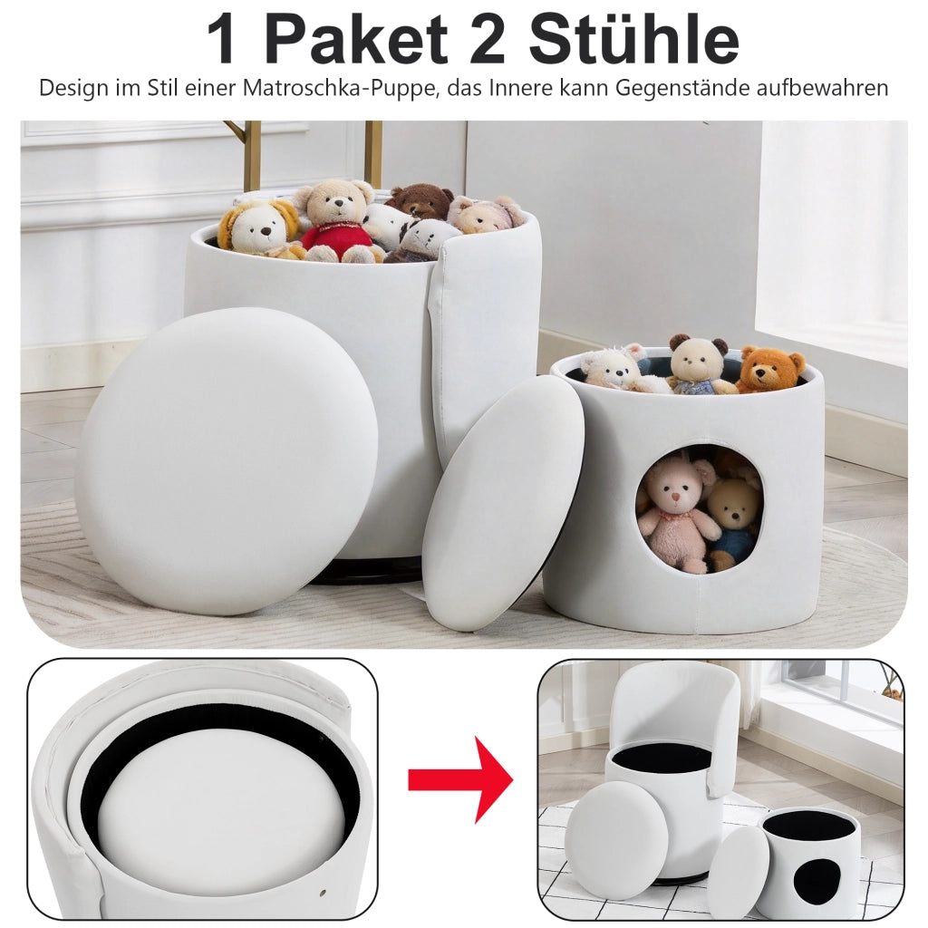 Sgabello girevole 360 gradi imbottito con contenitore e seduta morbida, per trucco e sala da pranzo in velluto bianco