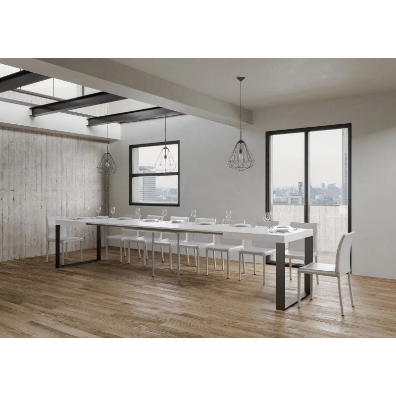 Tavolo allungabile 200/460x90 cm Tecno telaio Antracite - Bianco Frassino