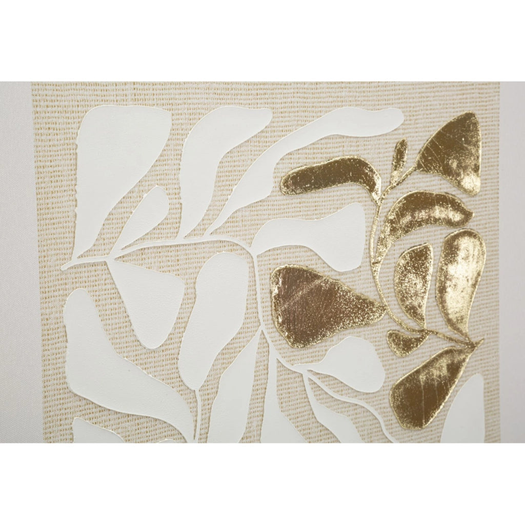 Stampa su tela Goldy B foglie oro variante con cornice, 50x70 cm