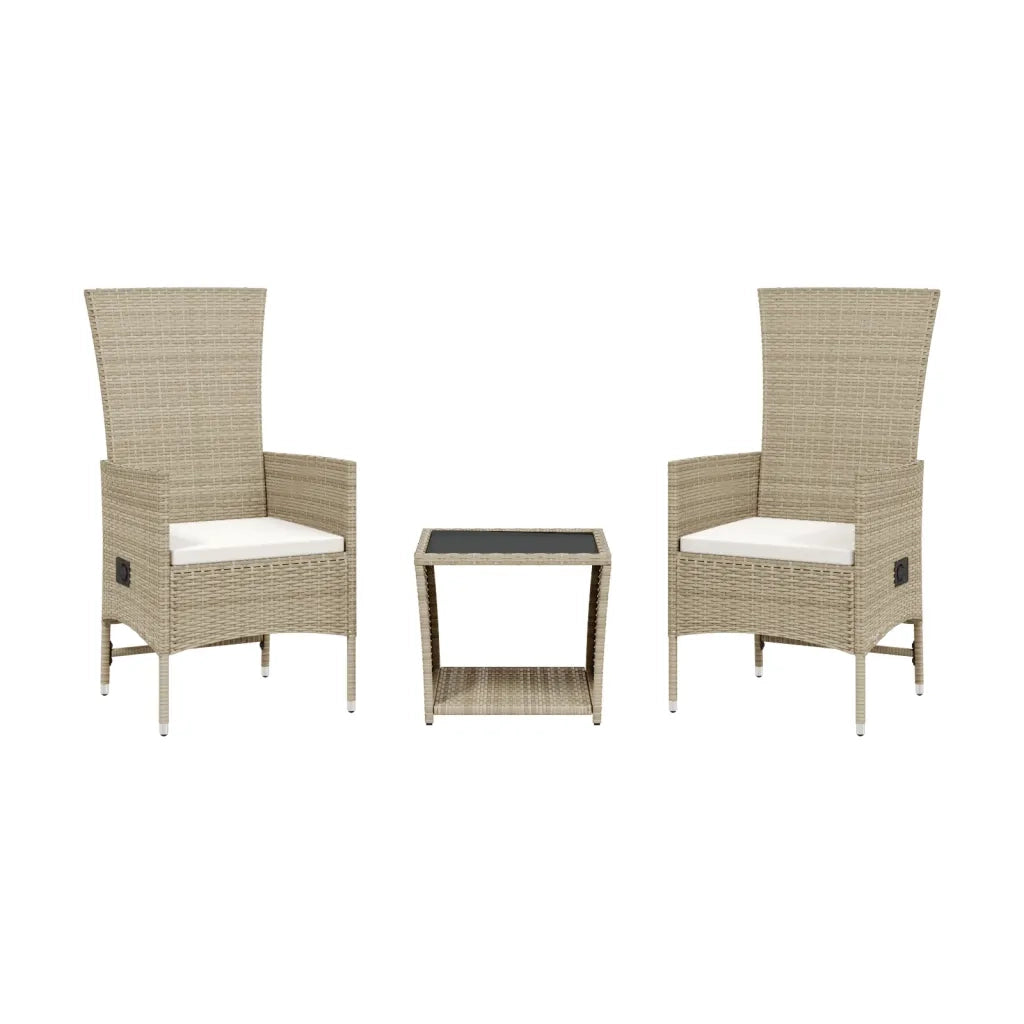 Set da Pranzo da Giardino 3 pz | Set Salotto da Giardino con Cuscini Beige in Polyrattan