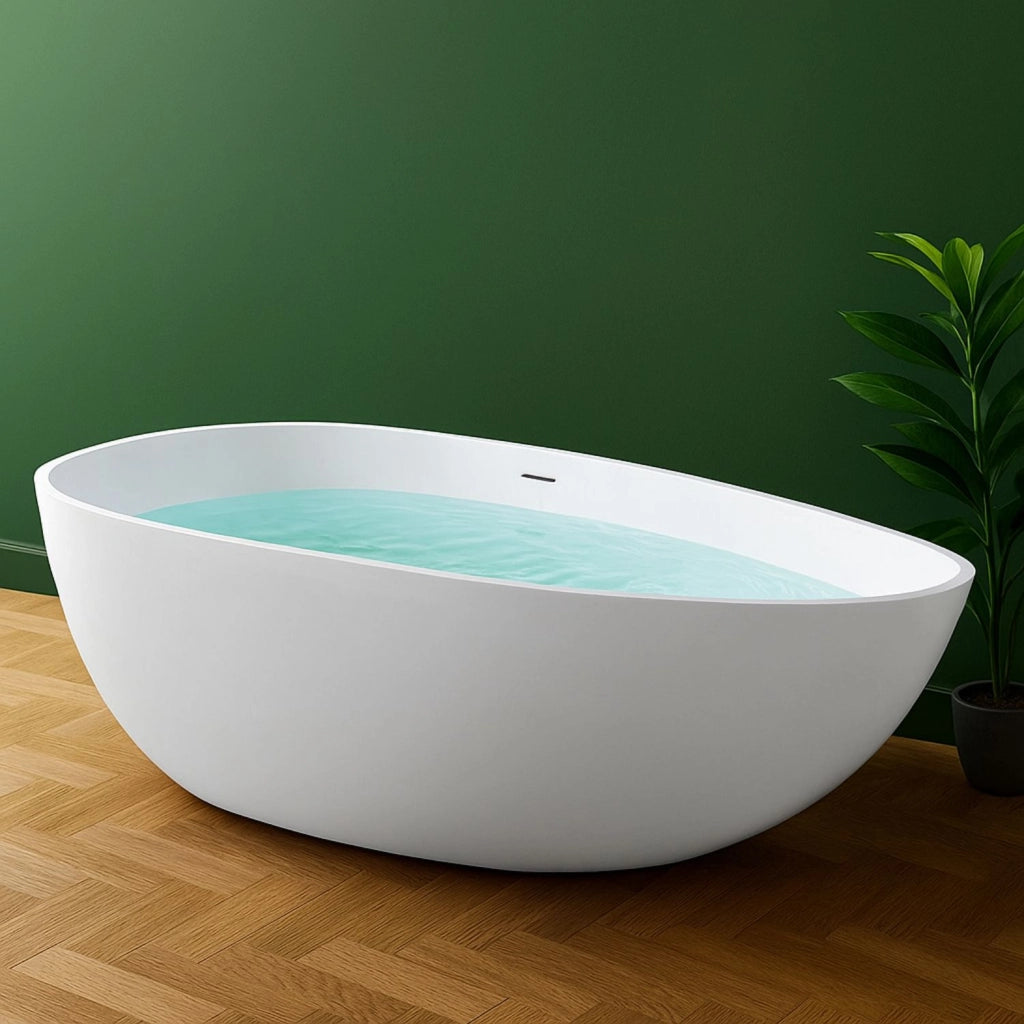 Vasca da bagno free standing lisa artificial stone bianco opaco matt *** misure l170x86x54 cm, confezione 1