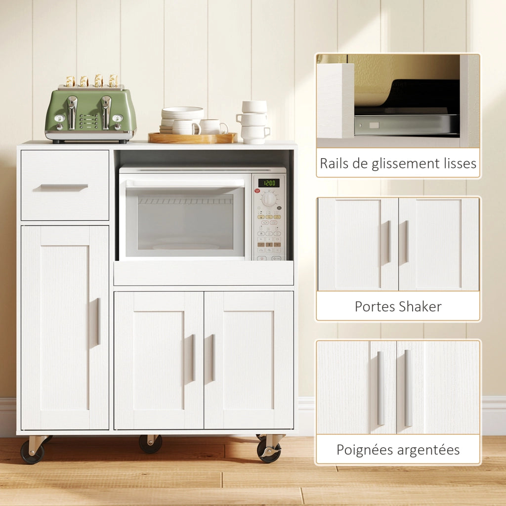 Tavolino da cucina con ruote e piano scorrevole ¨C zephmum ¨C 80x40x88,7 cm bianco