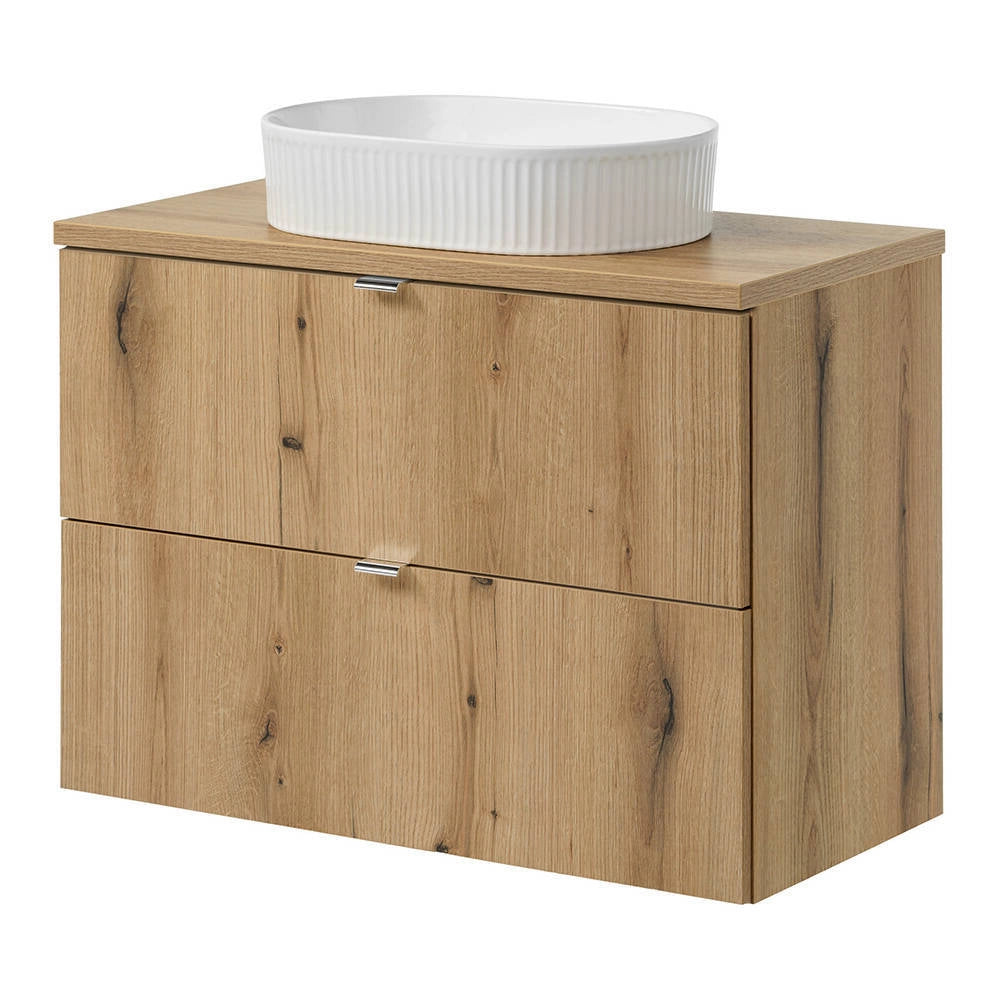 Mobile Pensile Sottolavabo Newport con Lavabo Ovale Bianco 80x71x40 cm - Effetto Rovere [en.casa]