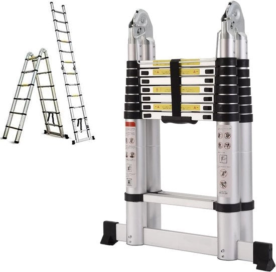 Scala Telescopica Multifunzionale 2-in-1 Scala a Vela 5 m in Alluminio 150 kg di Capacità di Carico 16 Posizioni