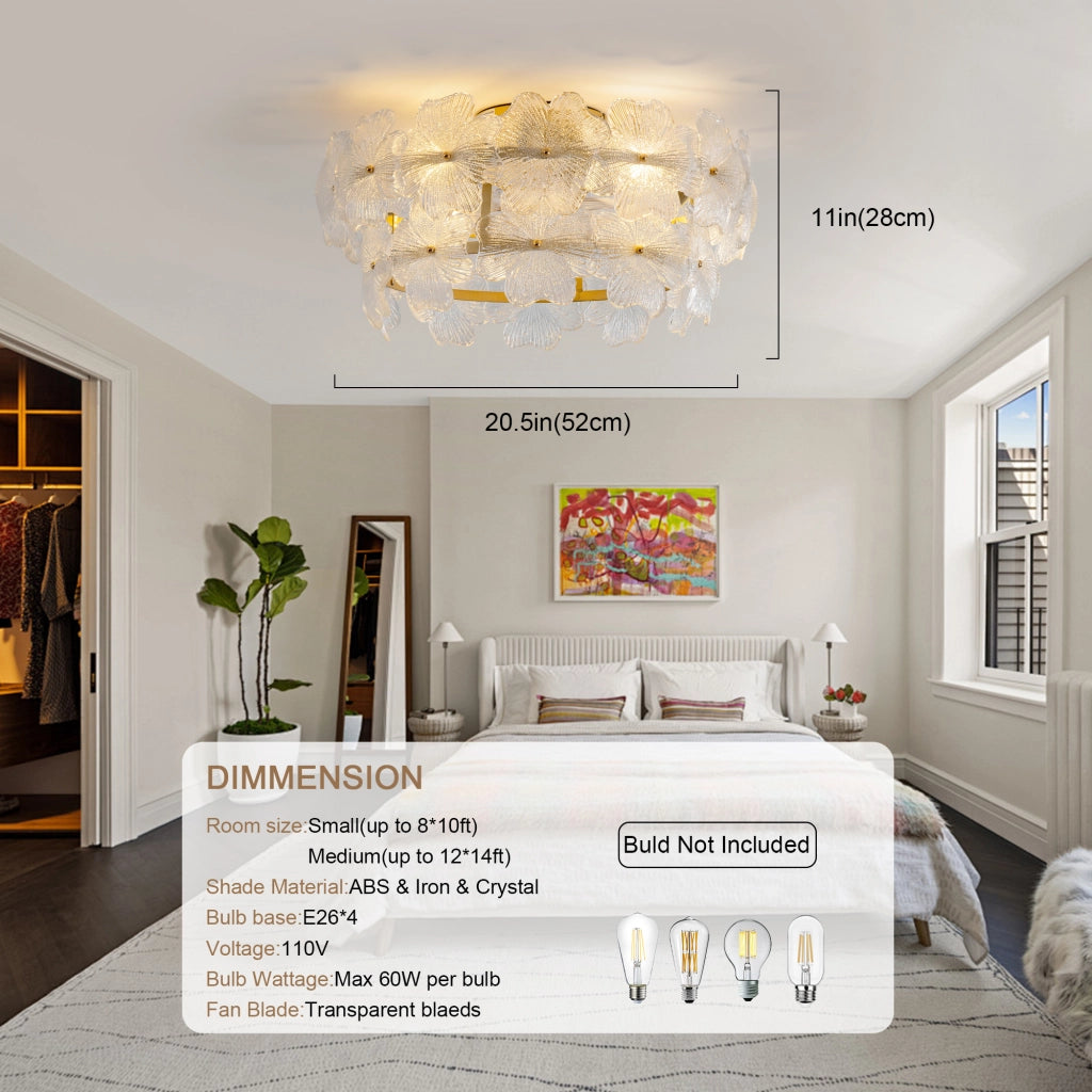VENTILATORE DA SOFFITTO CON LUCE 55x55x23,5 cm Oro/Vetro, app e telecomando