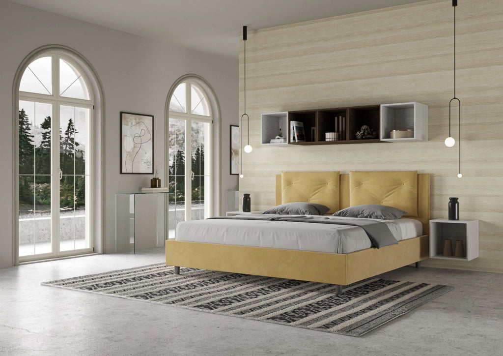 BS COM Letto contenitore imbottito 180x190 microfibra ocra